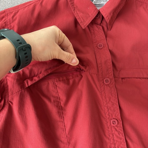 Columbia Omni Dry GRT Women's S Red Long Sleeve Button Down Shirt Outdoor Hiking - Picture 7 of 16